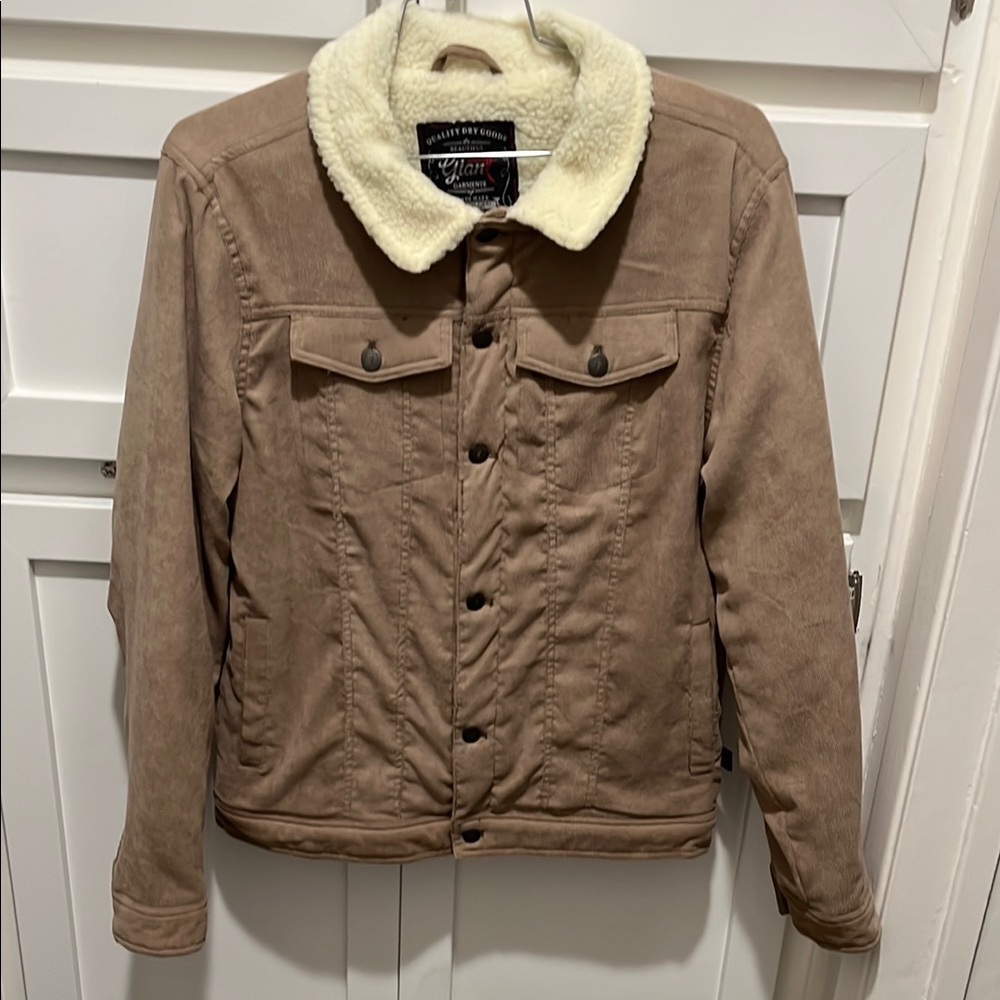 Tan Corduroy Shirt Jacket with Cream Collar